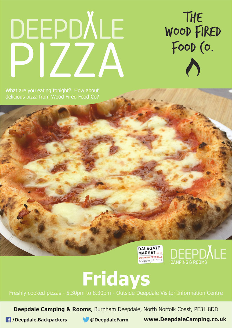 Deepdale Pizzas | Very tasty takeaway wood fired pizzas from The Wood Fired Food Co. served up at Deepdale Camping & Rooms during the evening on Fridays. | Deepdale Camping & Rooms, Deepdale Farm, Burnham Deepdale, North Norfolk Coast, PE31 8DD