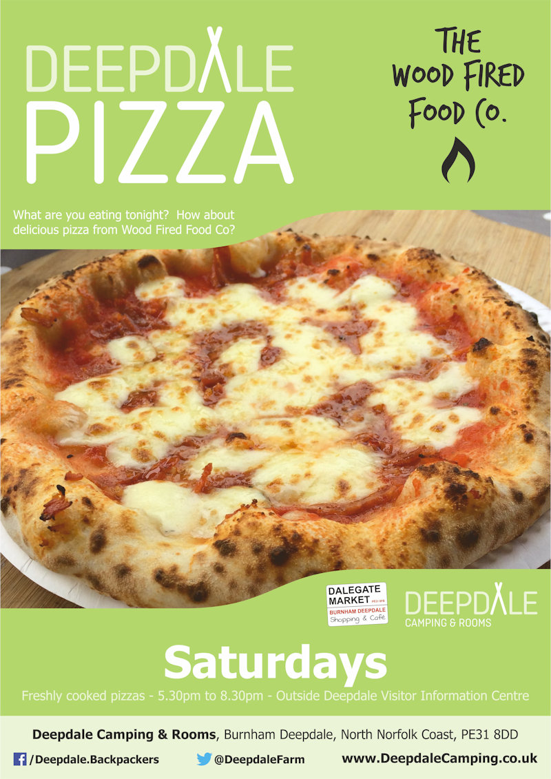Deepdale Pizzas | Very tasty takeaway wood fired pizzas from The Wood Fired Food Co. served up at Deepdale Camping & Rooms during the evening on Saturdays. | Deepdale Camping & Rooms, Deepdale Farm, Burnham Deepdale, North Norfolk Coast, PE31 8DD