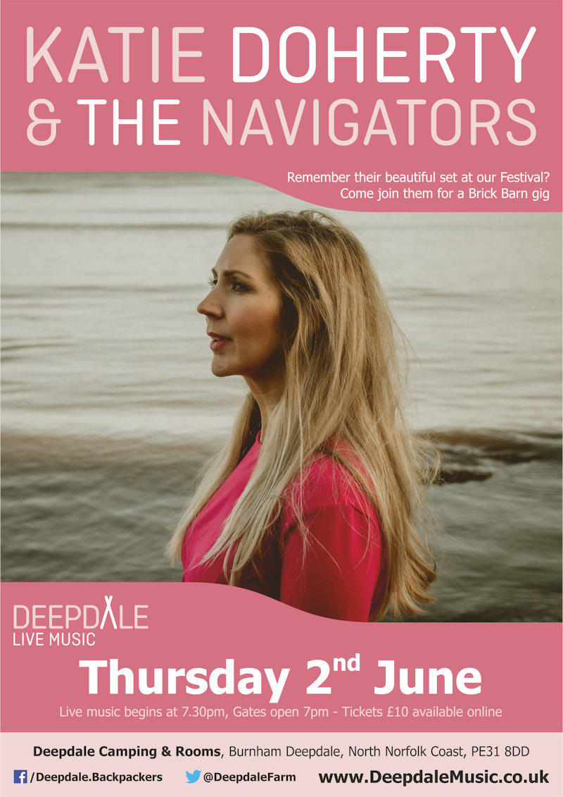 Katie Doherty & The Navigators - Live Music | We are really pleased to welcome back Katie and the Navigators for another gig at Deepdale.  You may have seen their beautiful session in St Mary�s Church at Deepdale Festival 2021. | Brick Barn, Deepdale Camping & Rooms, Deepdale Farm, Burnham Deepdale, Norfolk, PE31 8DD