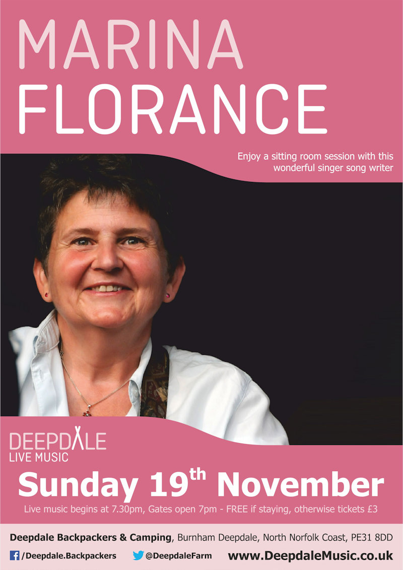 Marina Florance - Sunday Session | We are really pleased to be continuing our Live Music offering here at Deepdale Backpackers & Camping, by welcoming back Marina Florance for her very own Sunday Session. | Deepdale Camping & Rooms, Deepdale Farm, Burnham Deepdale, North Norfolk Coast, PE31 8DD