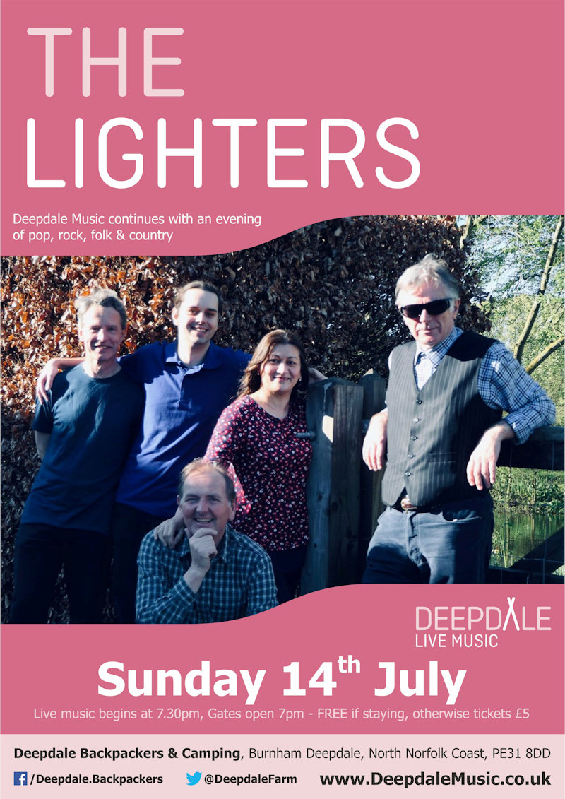 The Lighters - Sunday Session | The live music programme at Deepdale Backpackers & Camping continues with a courtyard Sunday Session from The Lighters, a local band that love rock, pop, folk & country. | Deepdale Camping & Rooms, Deepdale Farm, Burnham Deepdale, North Norfolk Coast, PE31 8DD